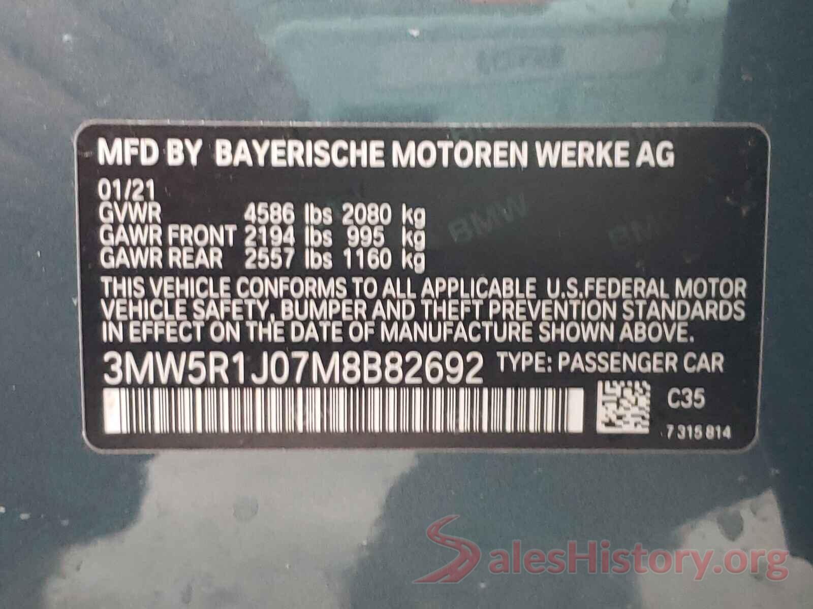 3MW5R1J07M8B82692 2021 BMW 3 SERIES