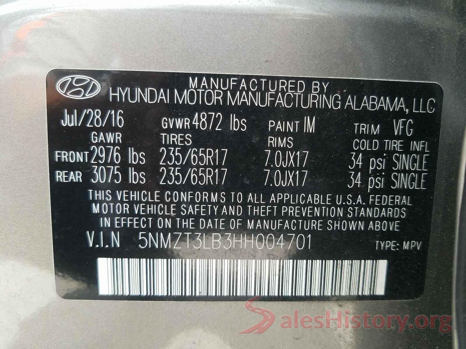 5NMZT3LB3HH004701 2017 HYUNDAI SANTA FE