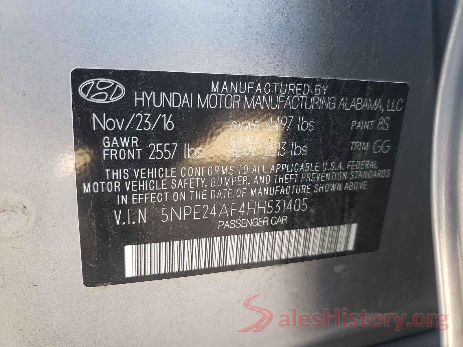 5NPE24AF4HH531405 2017 HYUNDAI SONATA