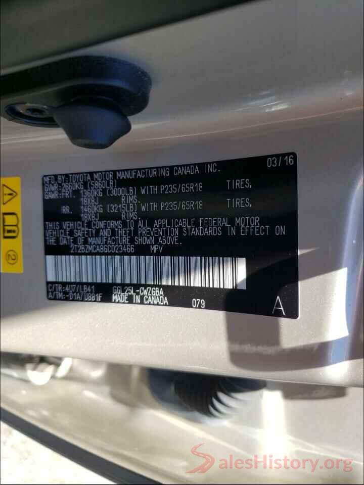 2T2BZMCA8GC023466 2016 LEXUS RX350