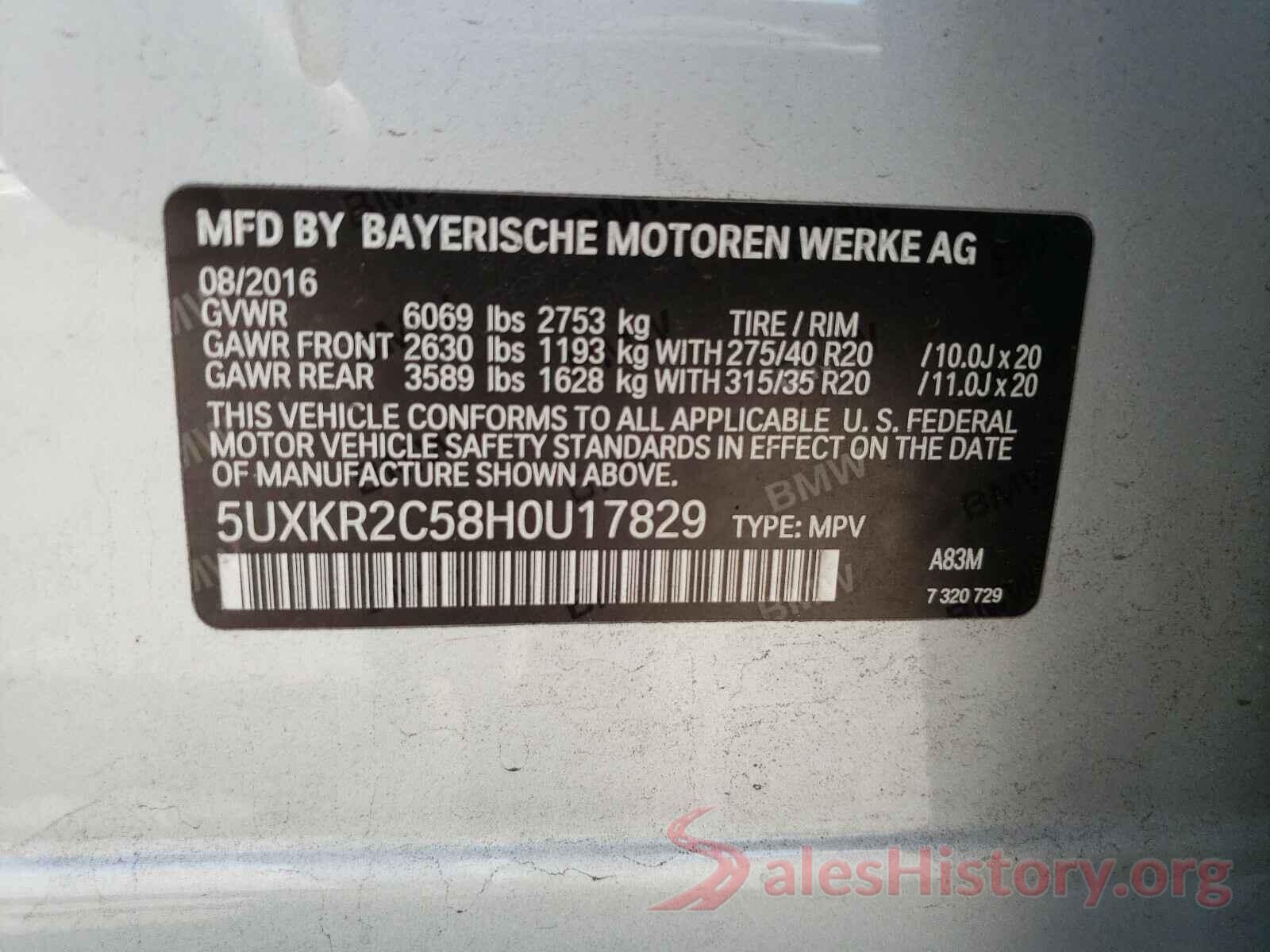 5UXKR2C58H0U17829 2017 BMW X5