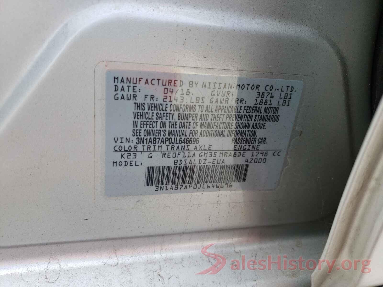 3N1AB7AP0JL646696 2018 NISSAN SENTRA