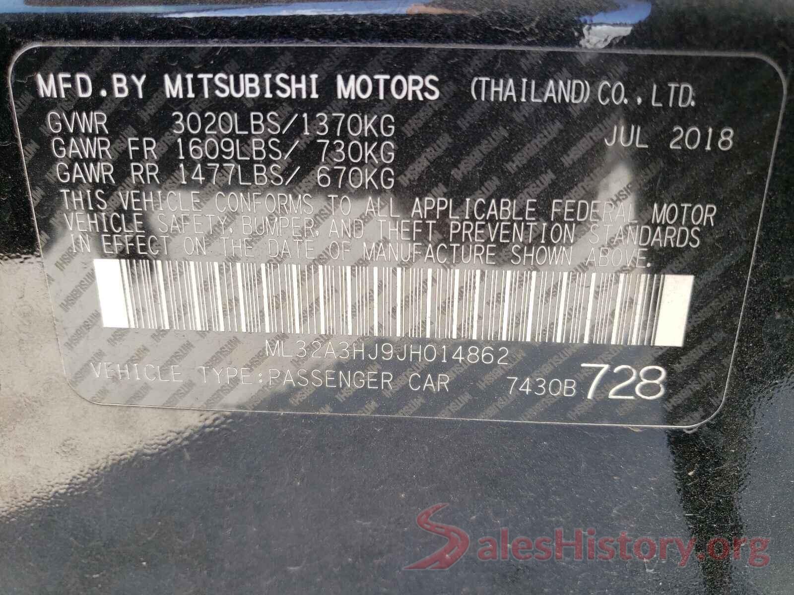 ML32A3HJ9JH014862 2018 MITSUBISHI MIRAGE