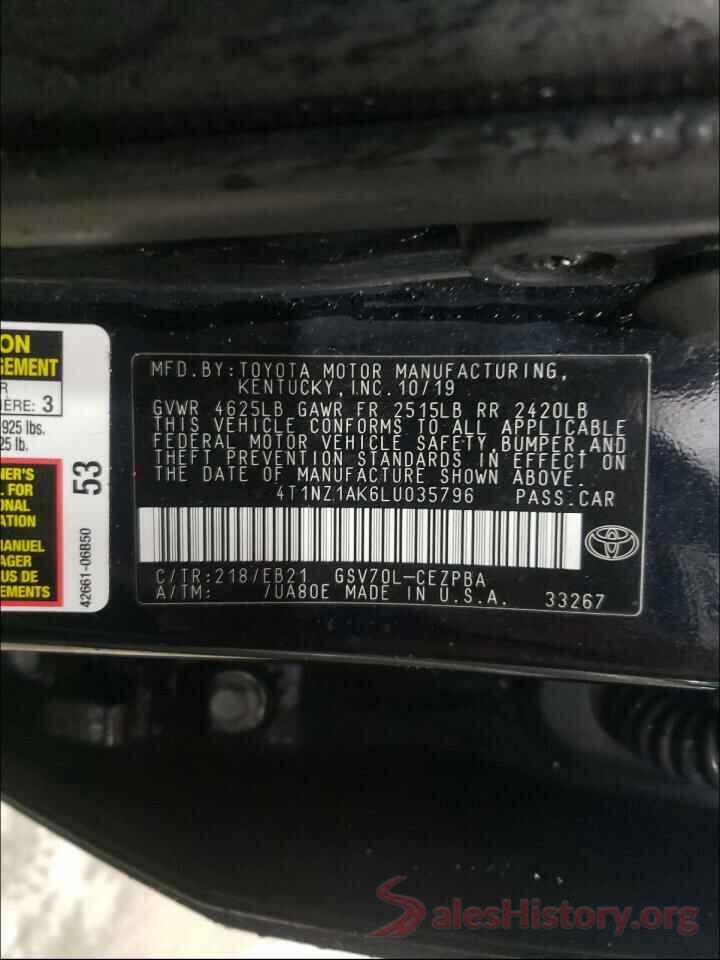 4T1NZ1AK6LU035796 2020 TOYOTA CAMRY