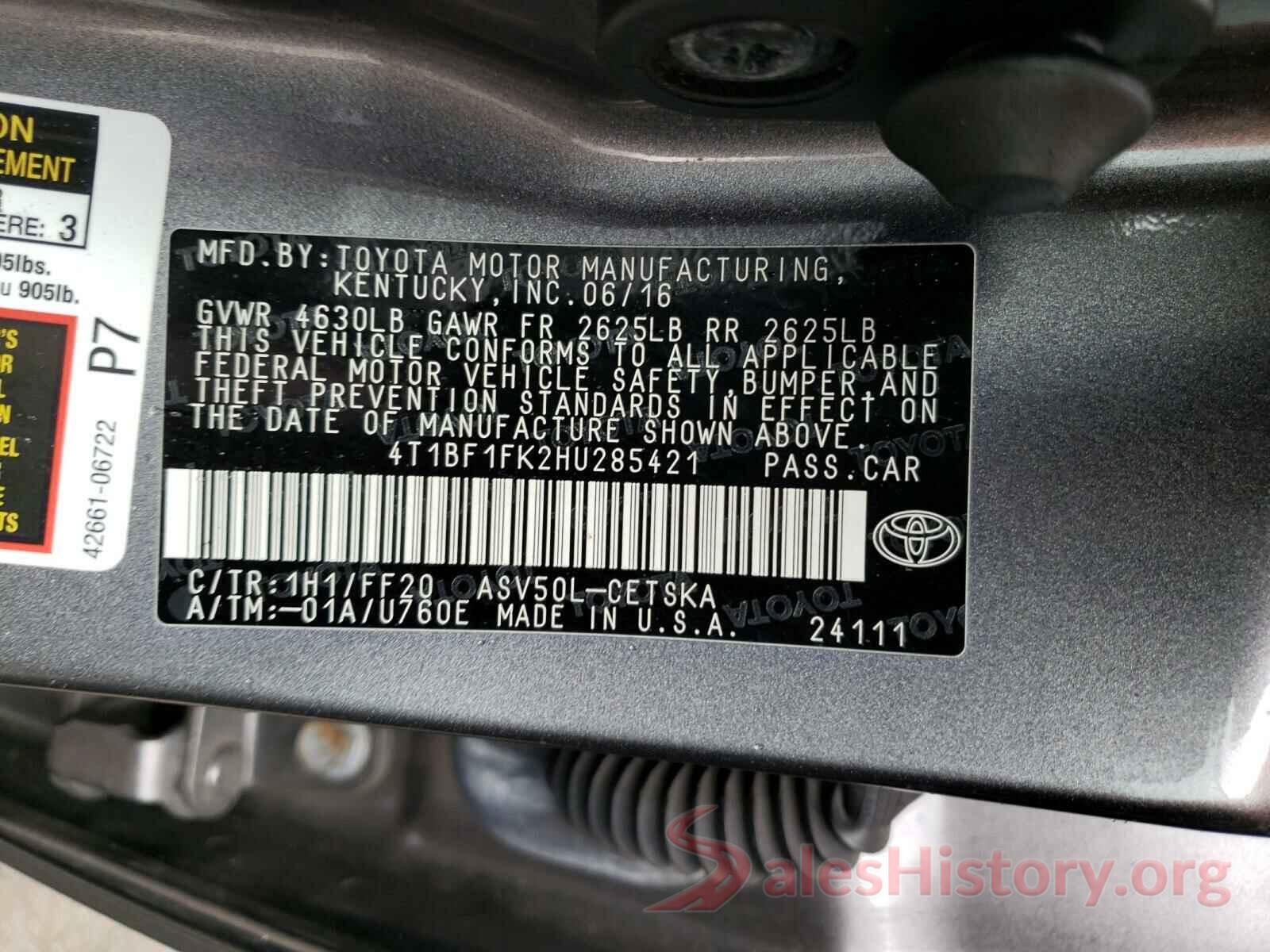 4T1BF1FK2HU285421 2017 TOYOTA CAMRY