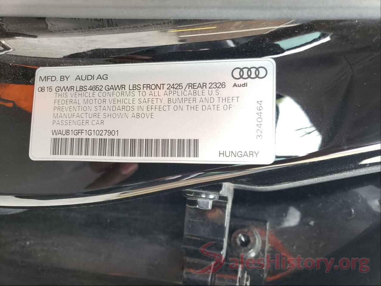 WAUB1GFF1G1027901 2016 AUDI S3