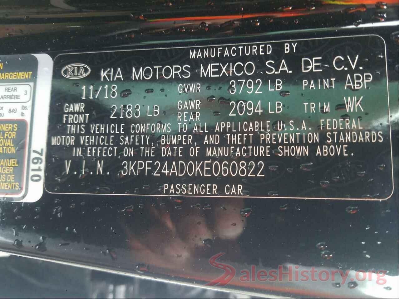 3KPF24AD0KE060822 2019 KIA FORTE