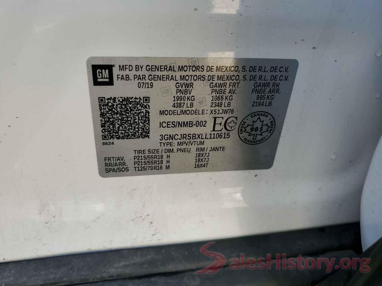 3GNCJRSBXLL110615 2020 CHEVROLET TRAX