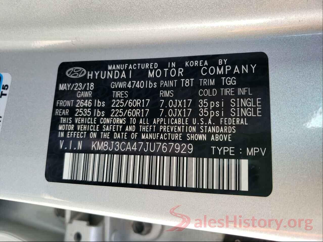 KM8J3CA47JU767929 2018 HYUNDAI TUCSON