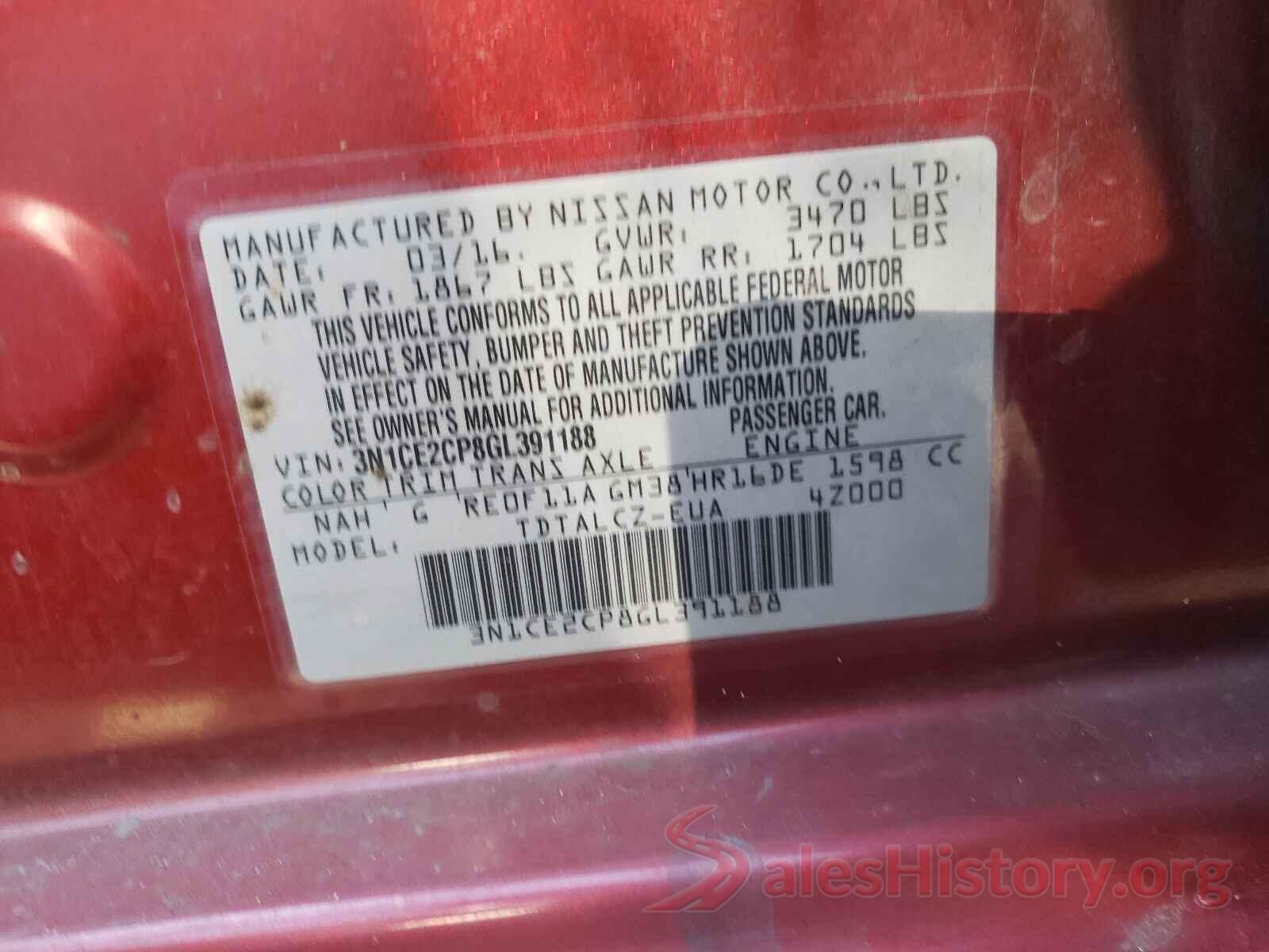 3N1CE2CP8GL391188 2016 NISSAN VERSA