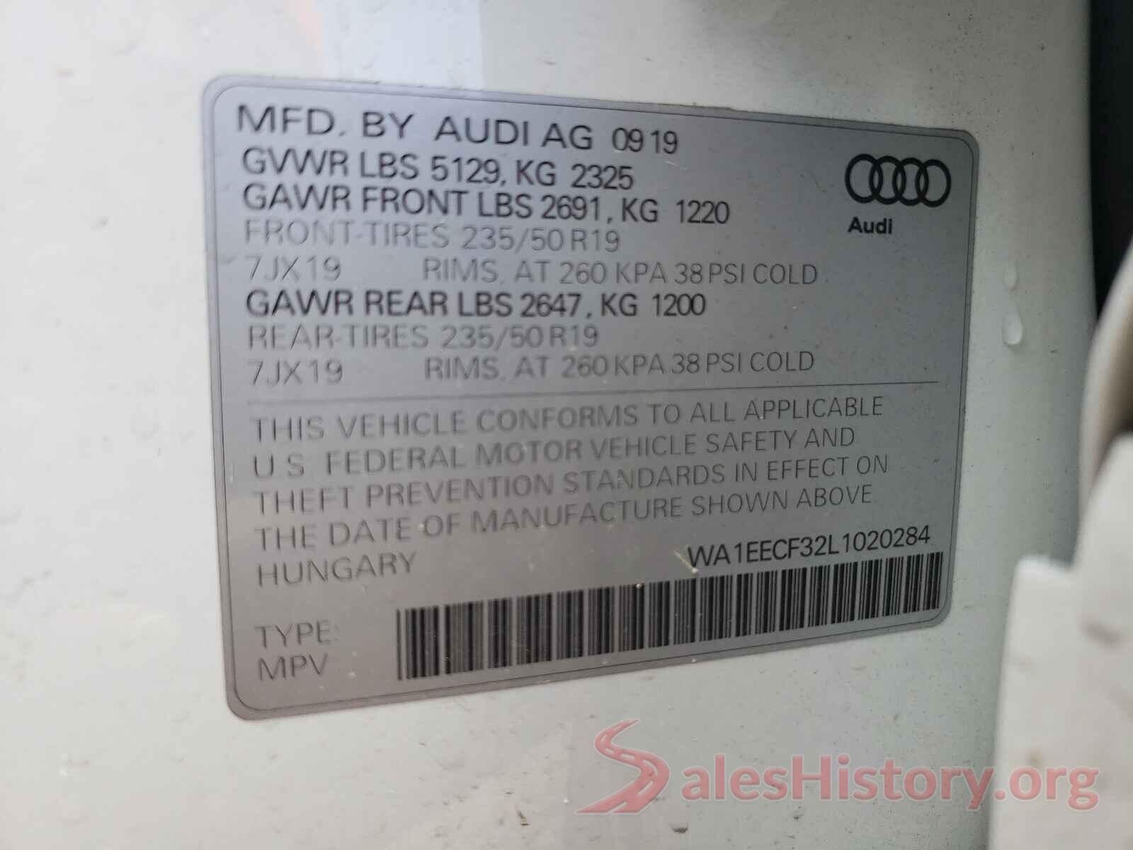 WA1EECF32L1020284 2020 AUDI Q3