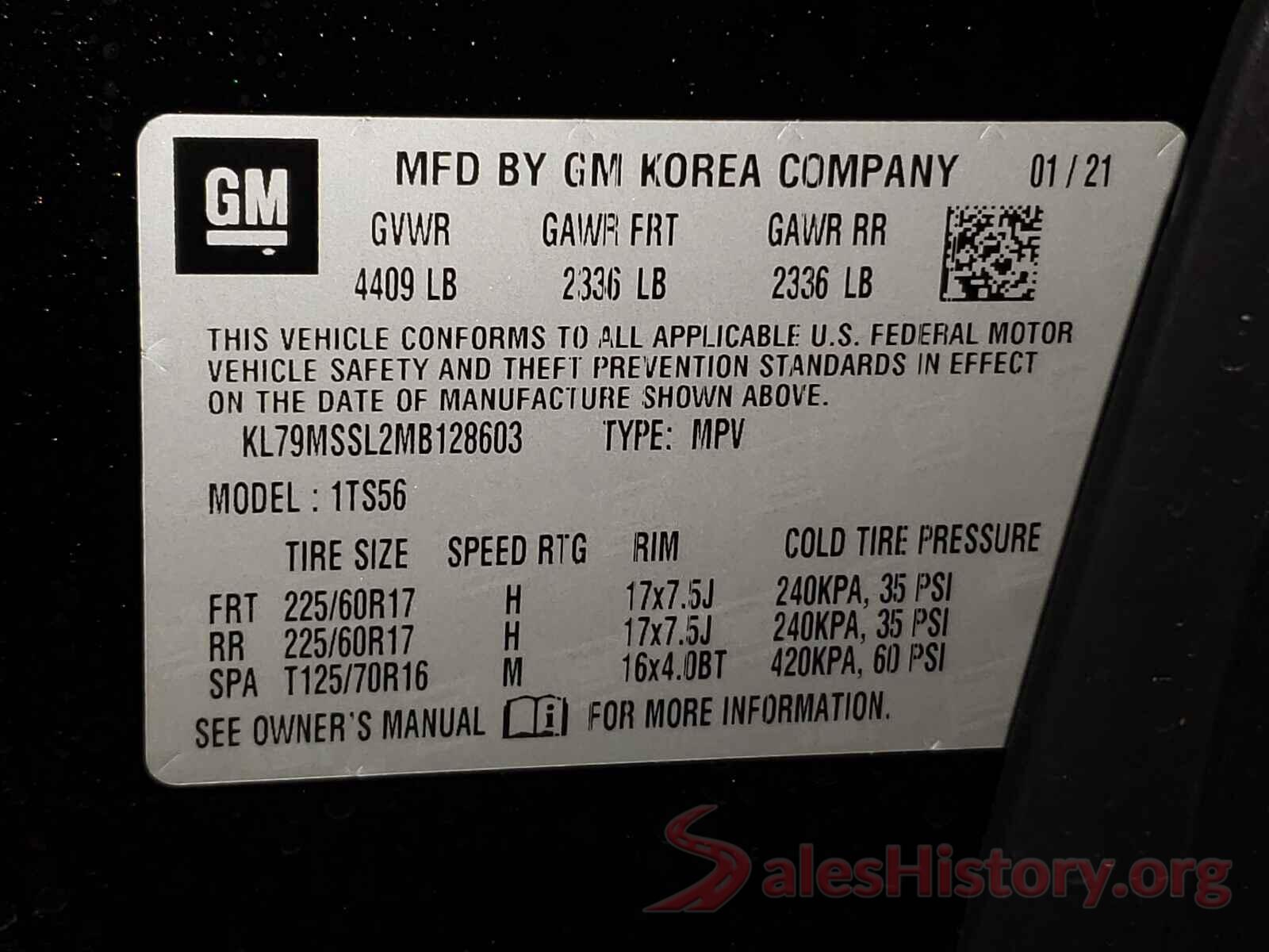 KL79MSSL2MB128603 2021 CHEVROLET TRAILBLAZE