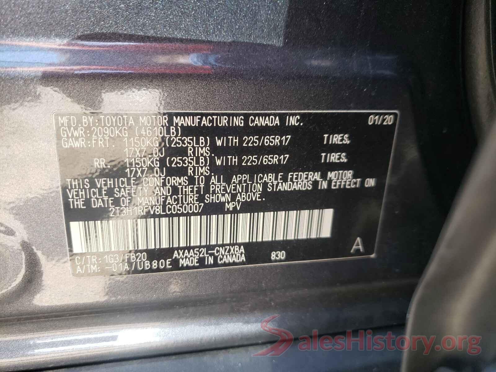 2T3H1RFV8LC050007 2020 TOYOTA RAV4