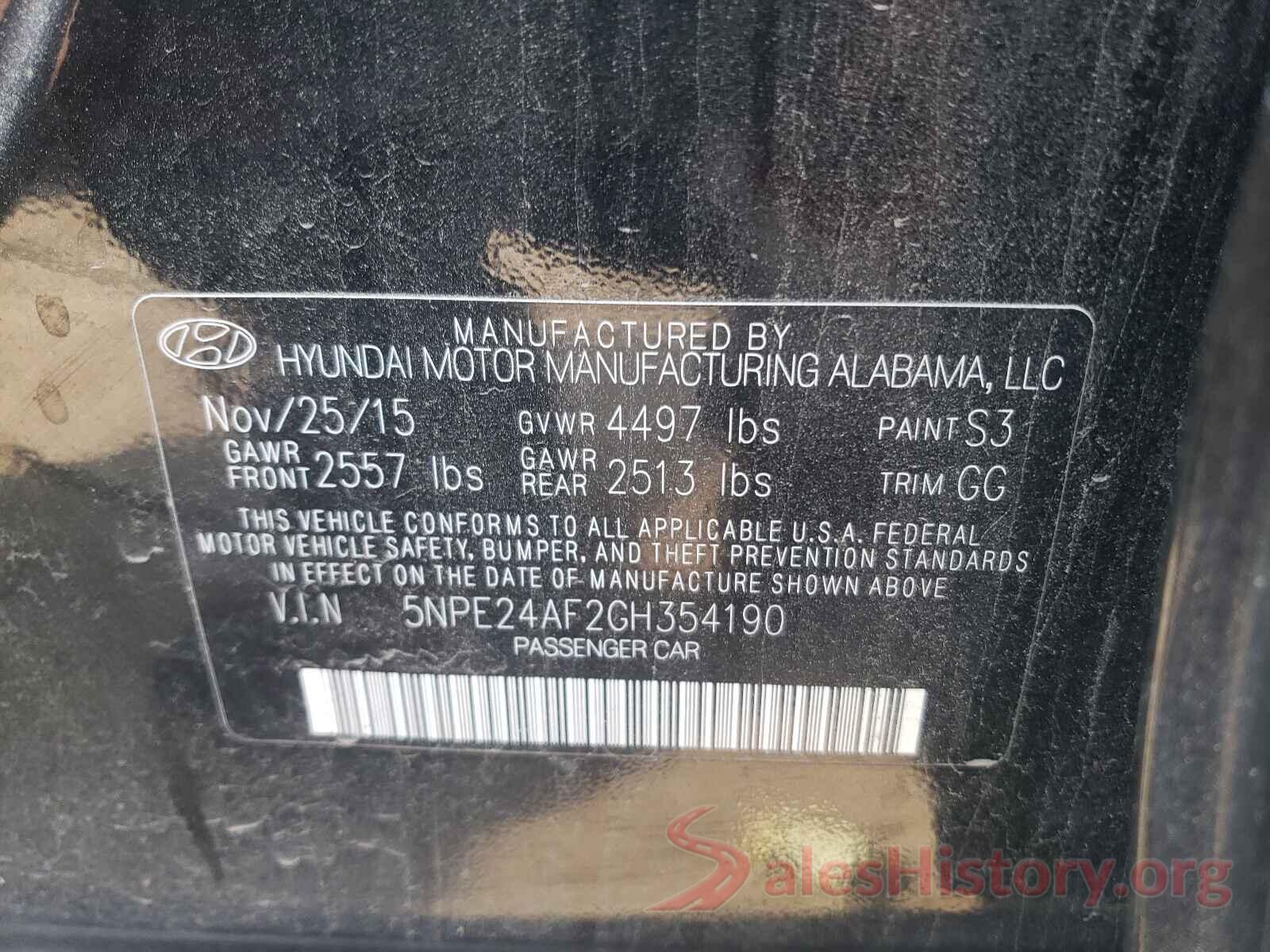 5NPE24AF2GH354190 2016 HYUNDAI SONATA