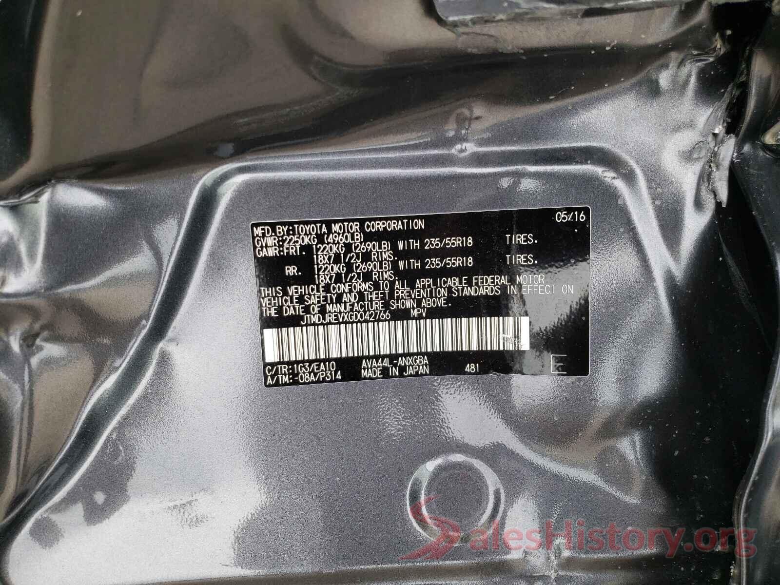 JTMDJREVXGD042766 2016 TOYOTA RAV4