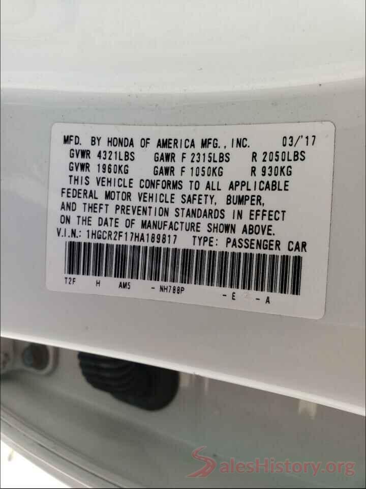 1HGCR2F17HA189817 2017 HONDA ACCORD