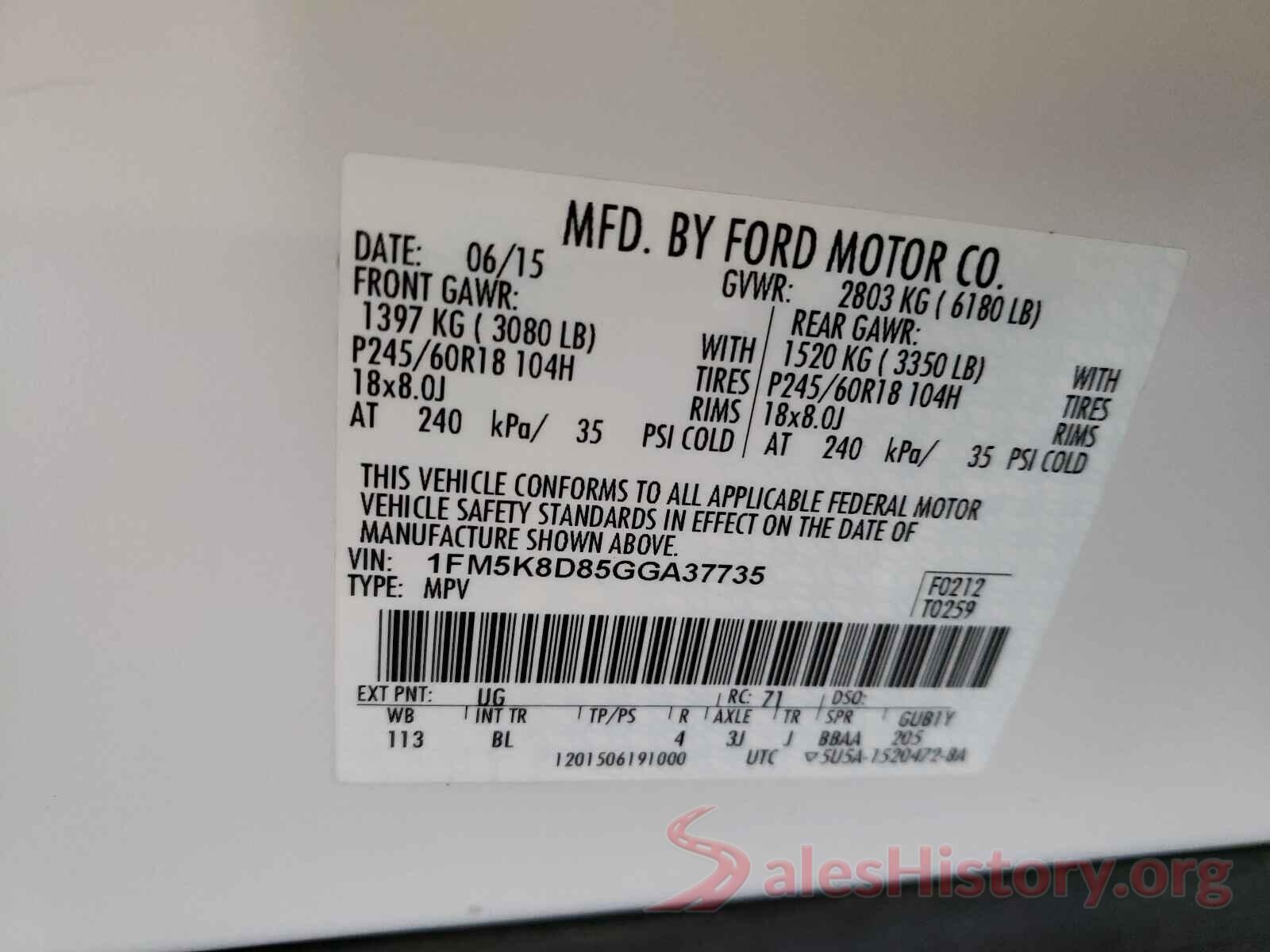 1FM5K8D85GGA37735 2016 FORD EXPLORER