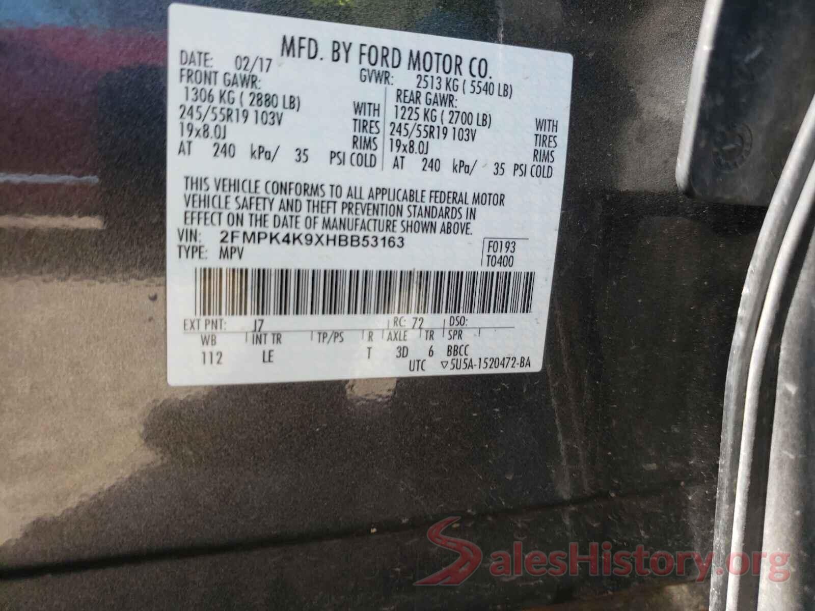 2FMPK4K9XHBB53163 2017 FORD EDGE