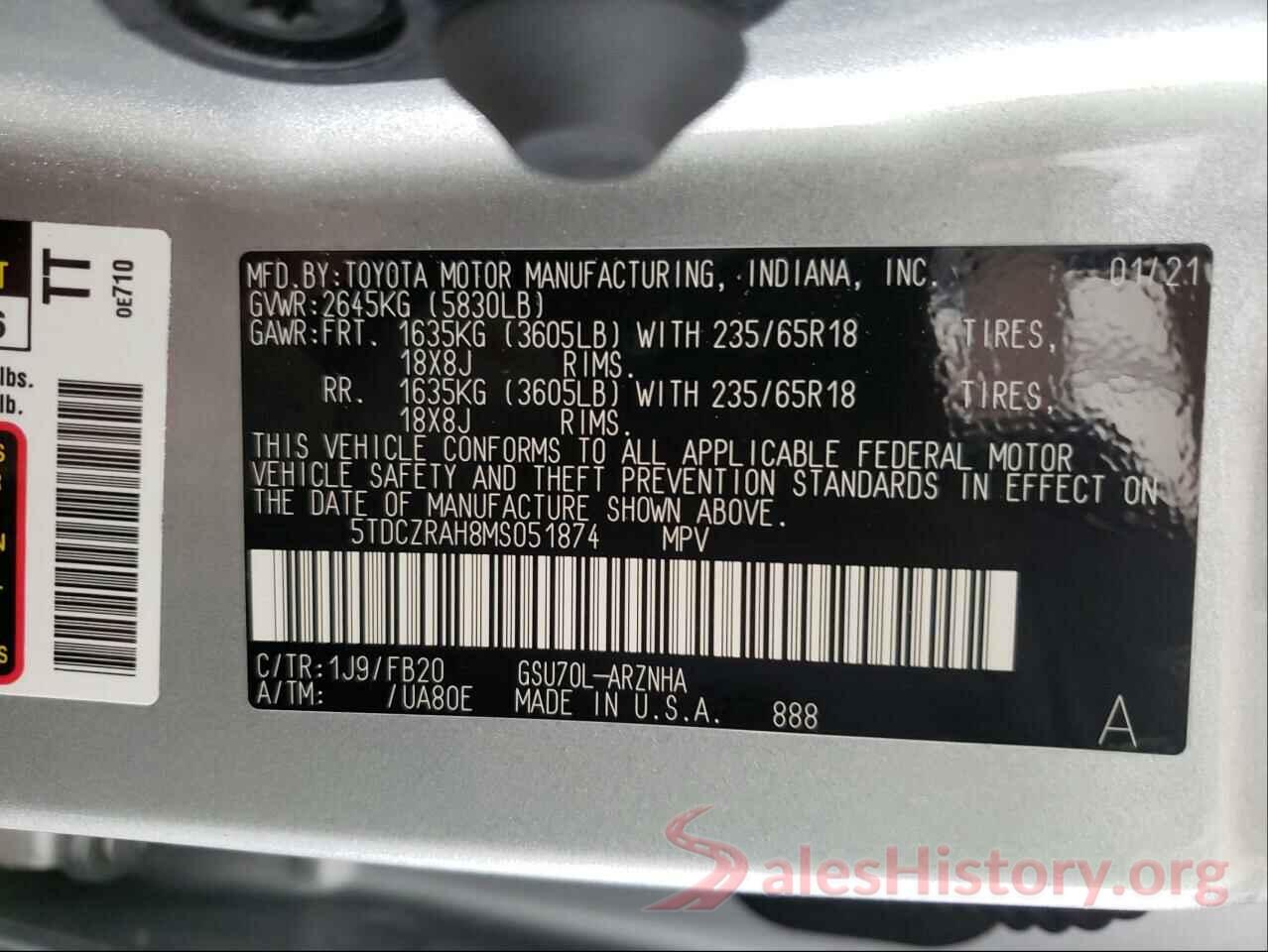 5TDCZRAH8MS051874 2021 TOYOTA HIGHLANDER