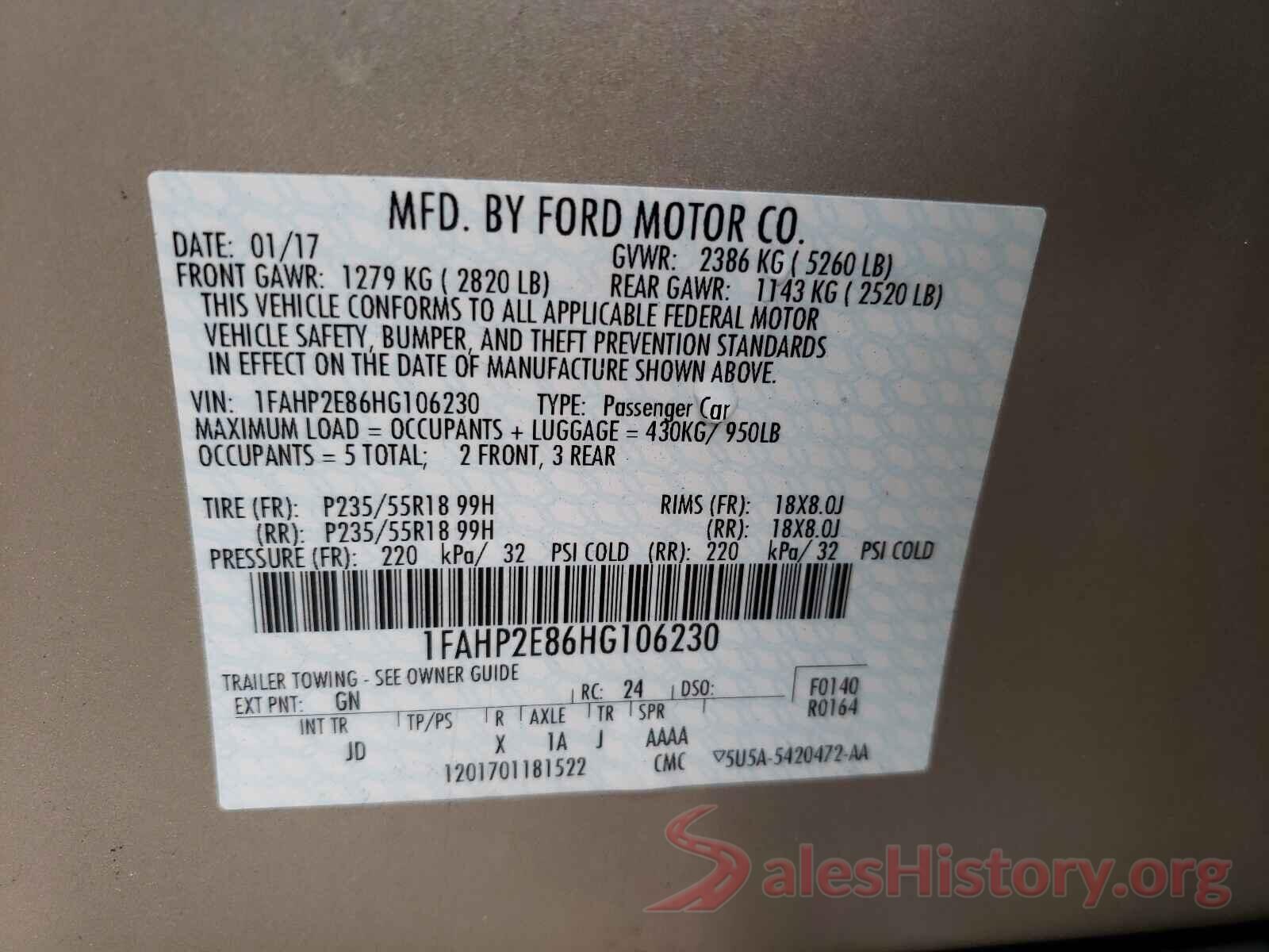 1FAHP2E86HG106230 2017 FORD TAURUS