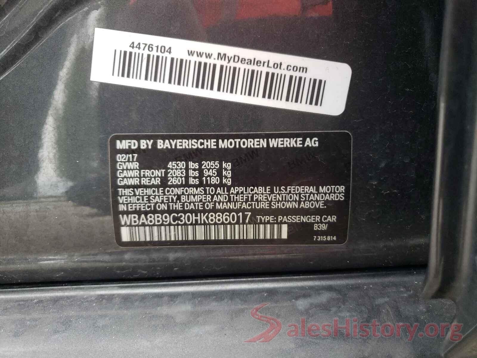 WBA8B9C30HK886017 2017 BMW 3 SERIES