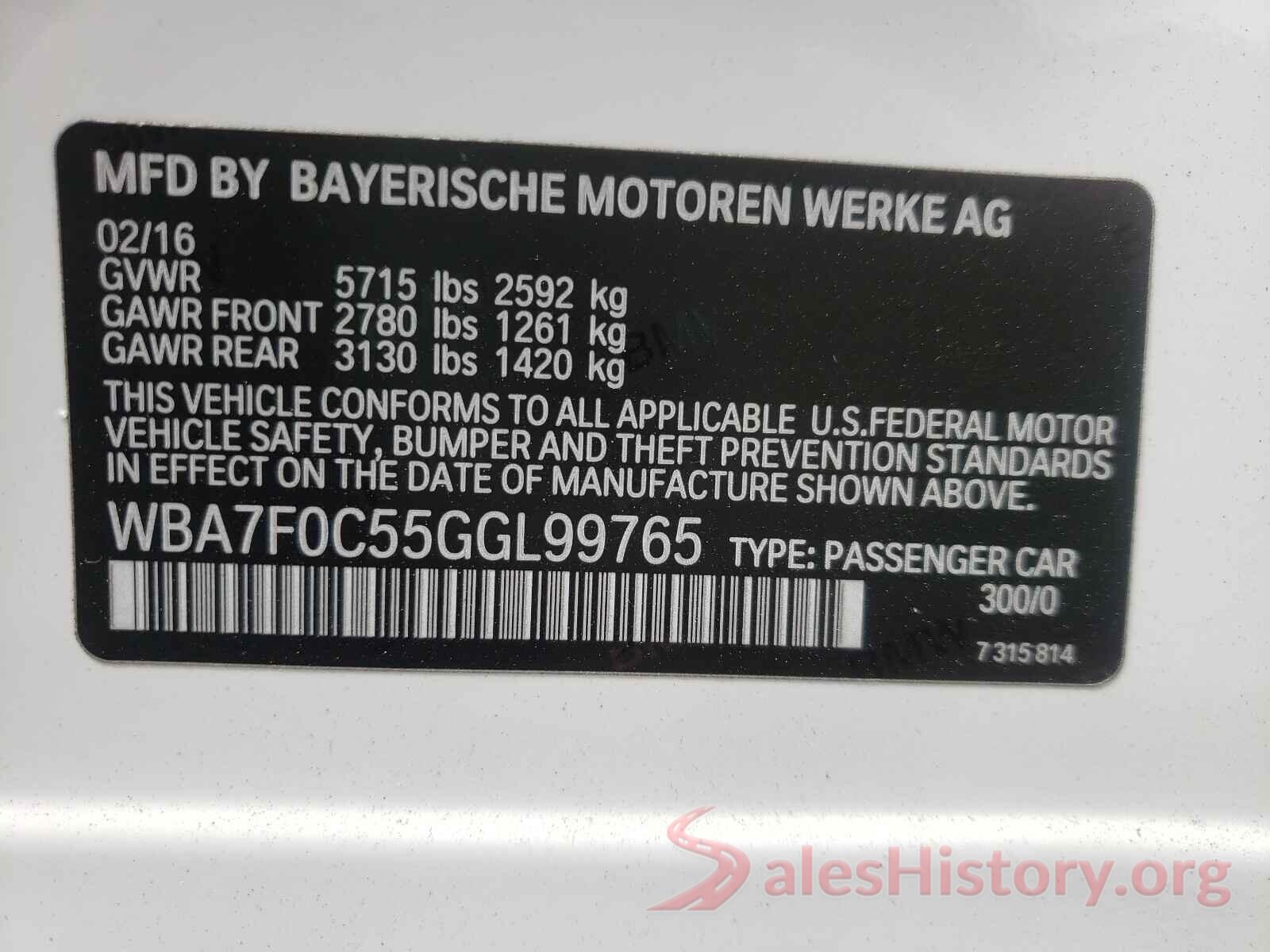 WBA7F0C55GGL99765 2016 BMW 7 SERIES