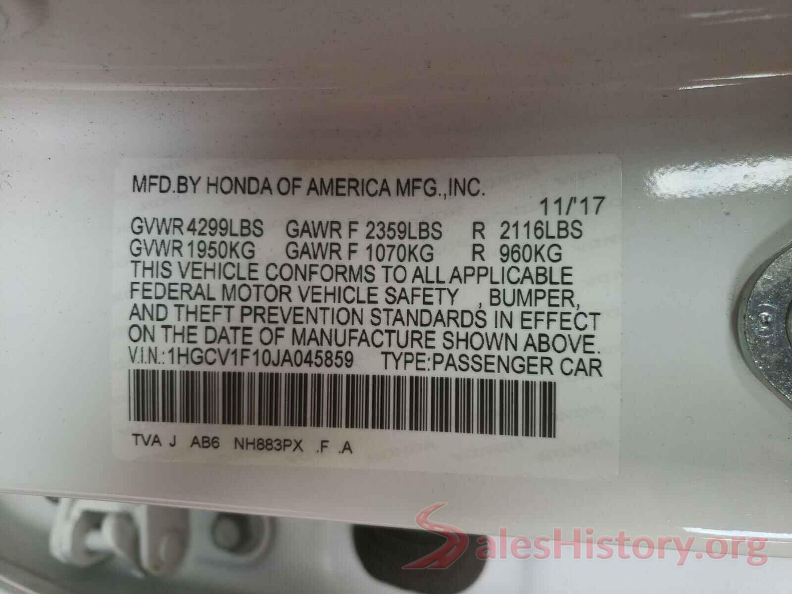 1HGCV1F10JA045859 2018 HONDA ACCORD