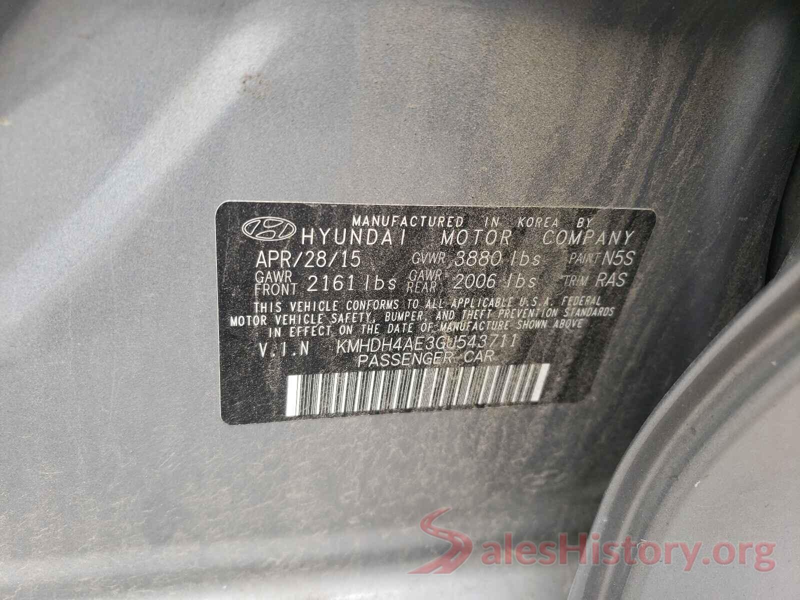 KMHDH4AE3GU543711 2016 HYUNDAI ELANTRA