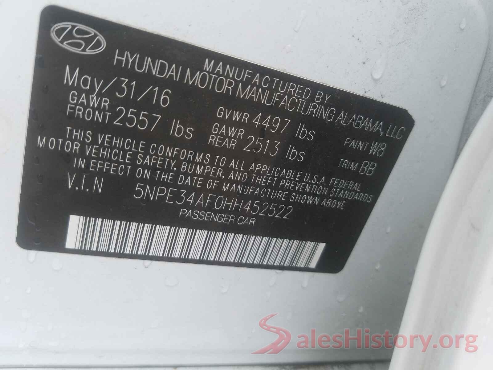 5NPE34AF0HH452522 2017 HYUNDAI SONATA