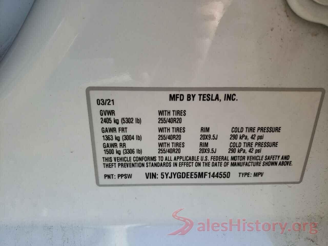 5YJYGDEE5MF144550 2021 TESLA MODEL Y