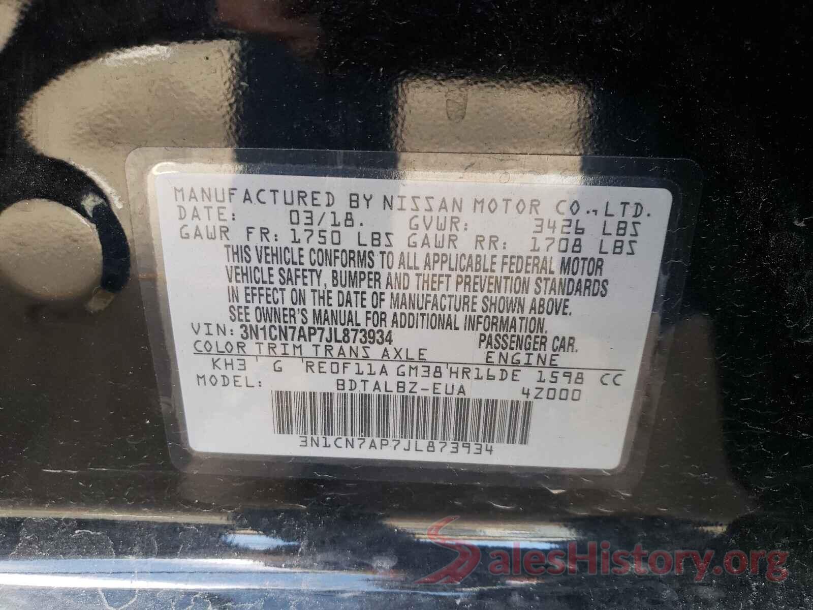 3N1CN7AP7JL873934 2018 NISSAN VERSA