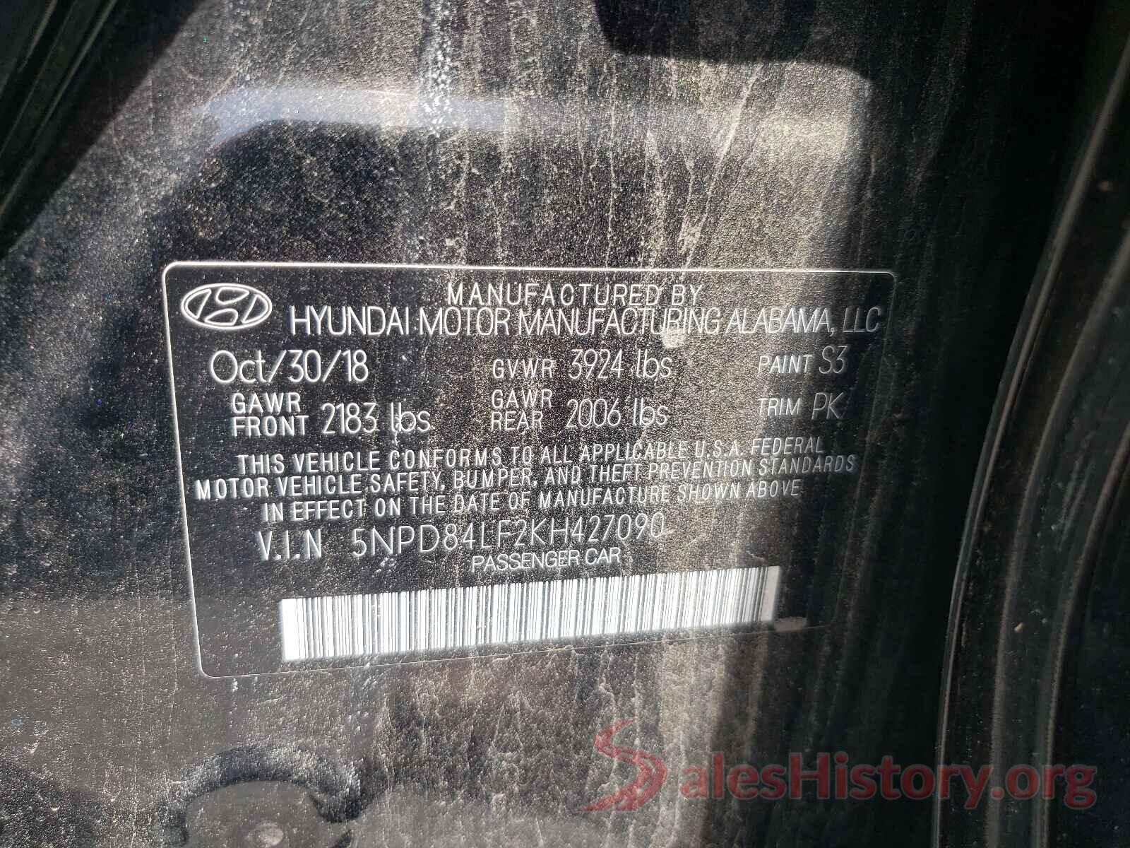 5NPD84LF2KH427090 2019 HYUNDAI ELANTRA