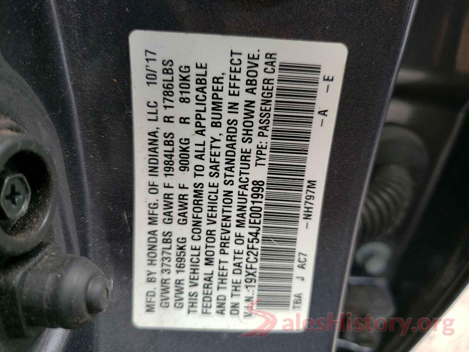 19XFC2F54JE001998 2018 HONDA CIVIC