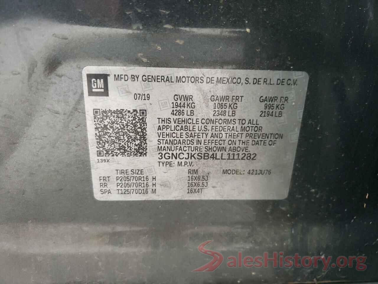 3GNCJKSB4LL111282 2020 CHEVROLET TRAX