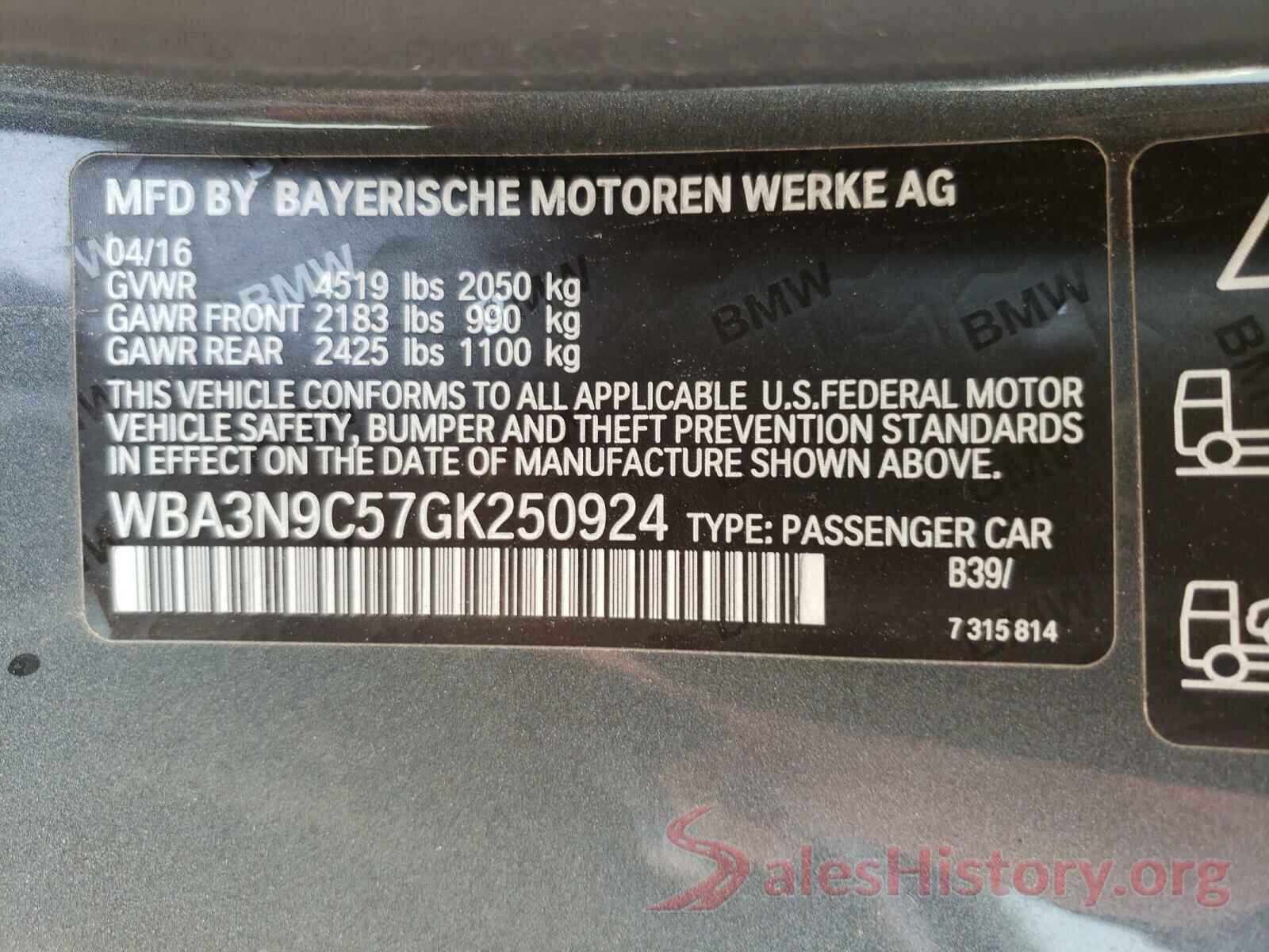 WBA3N9C57GK250924 2016 BMW 4 SERIES