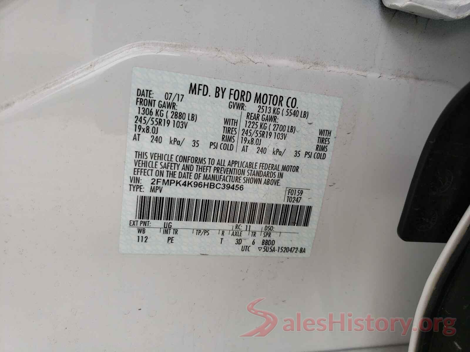 2FMPK4K96HBC39456 2017 FORD EDGE