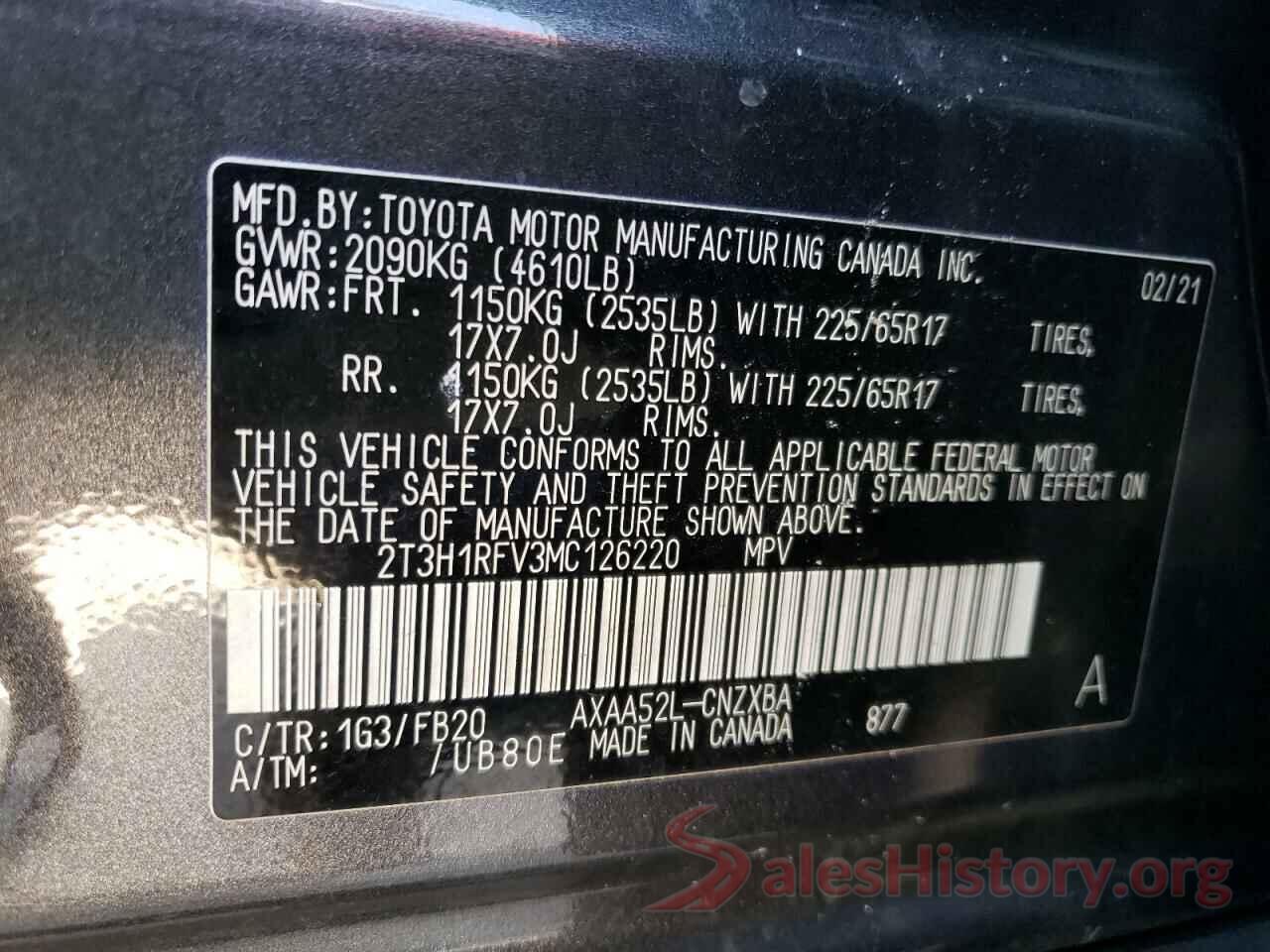 2T3H1RFV3MC126220 2021 TOYOTA RAV4