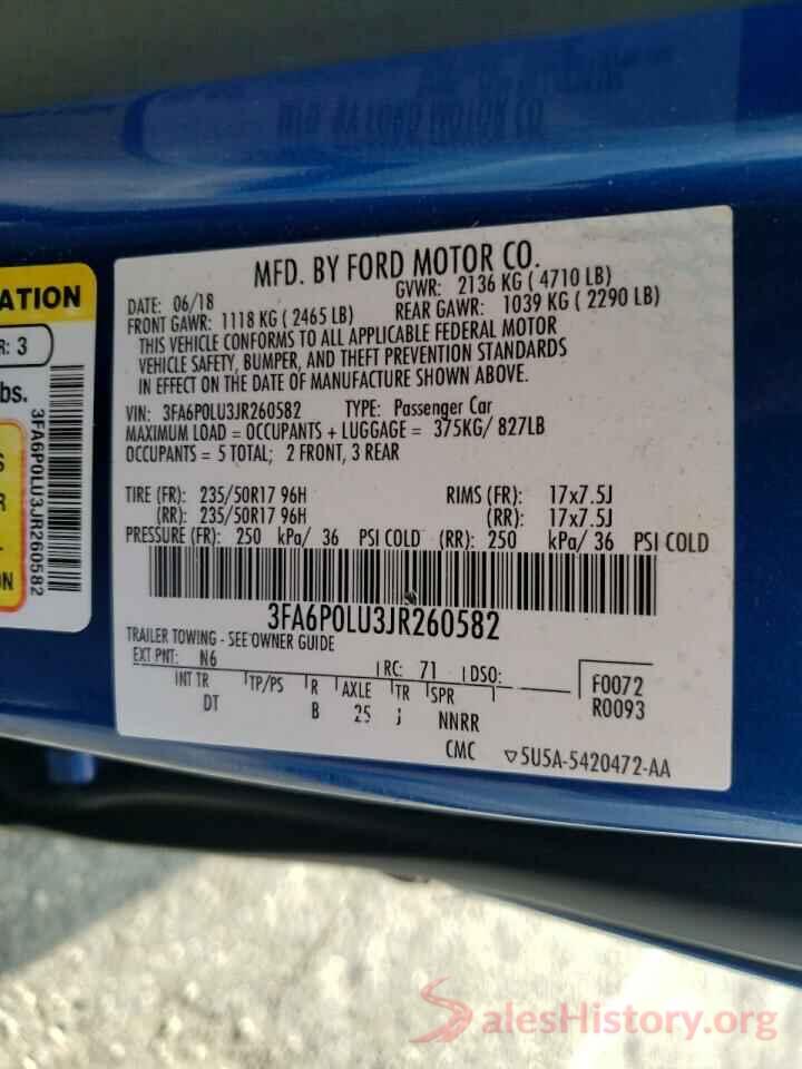 3FA6P0LU3JR260582 2018 FORD FUSION