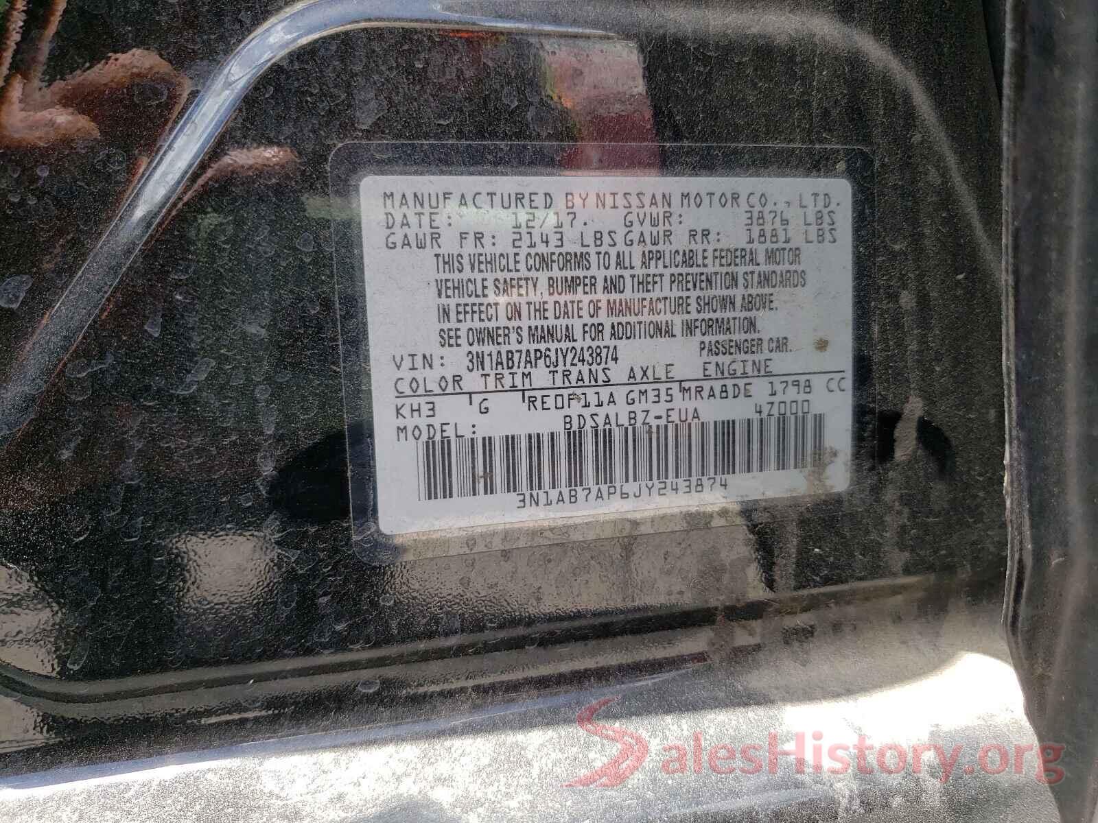 3N1AB7AP6JY243874 2018 NISSAN SENTRA