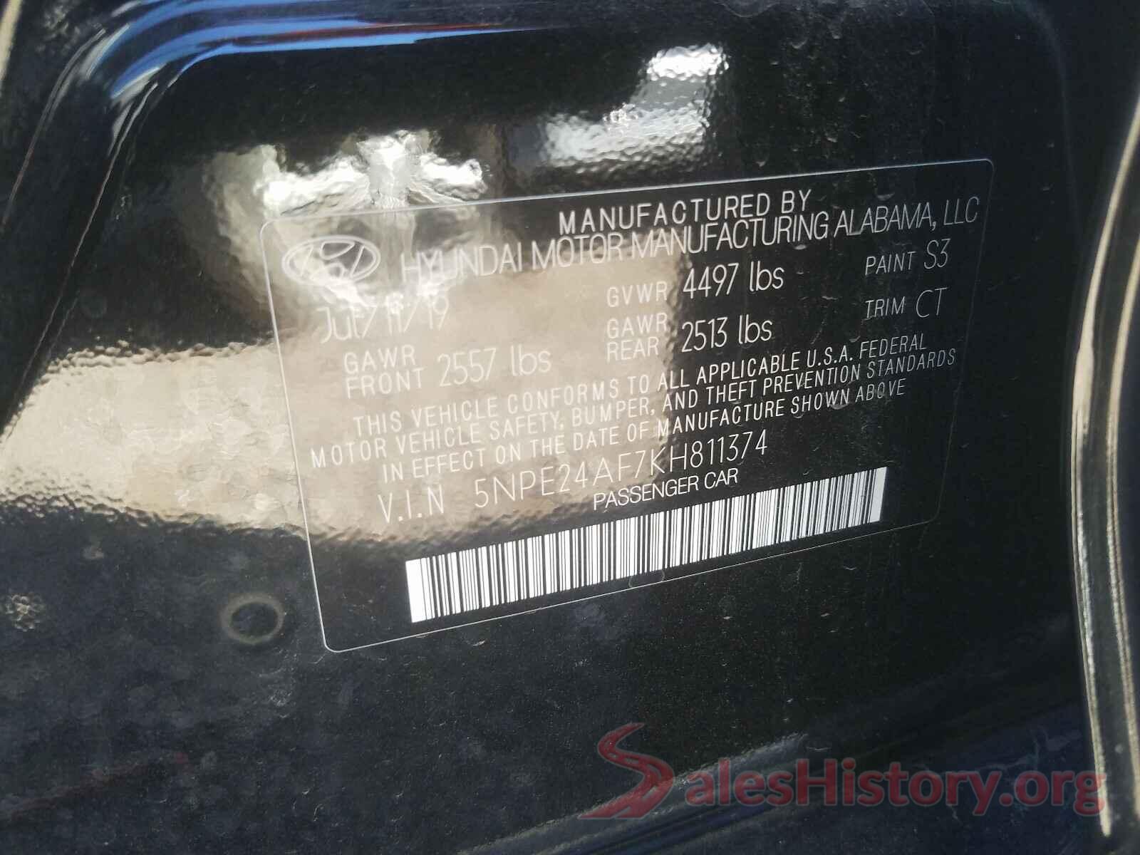 5NPE24AF7KH811374 2019 HYUNDAI SONATA