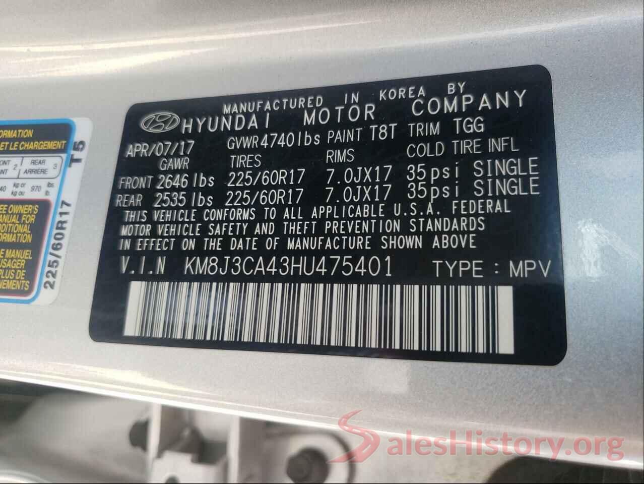 KM8J3CA43HU475401 2017 HYUNDAI TUCSON