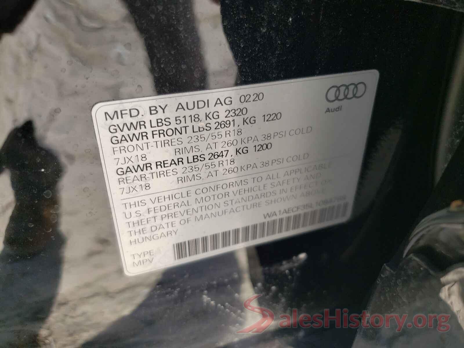 WA1AECF35L1084768 2020 AUDI Q3