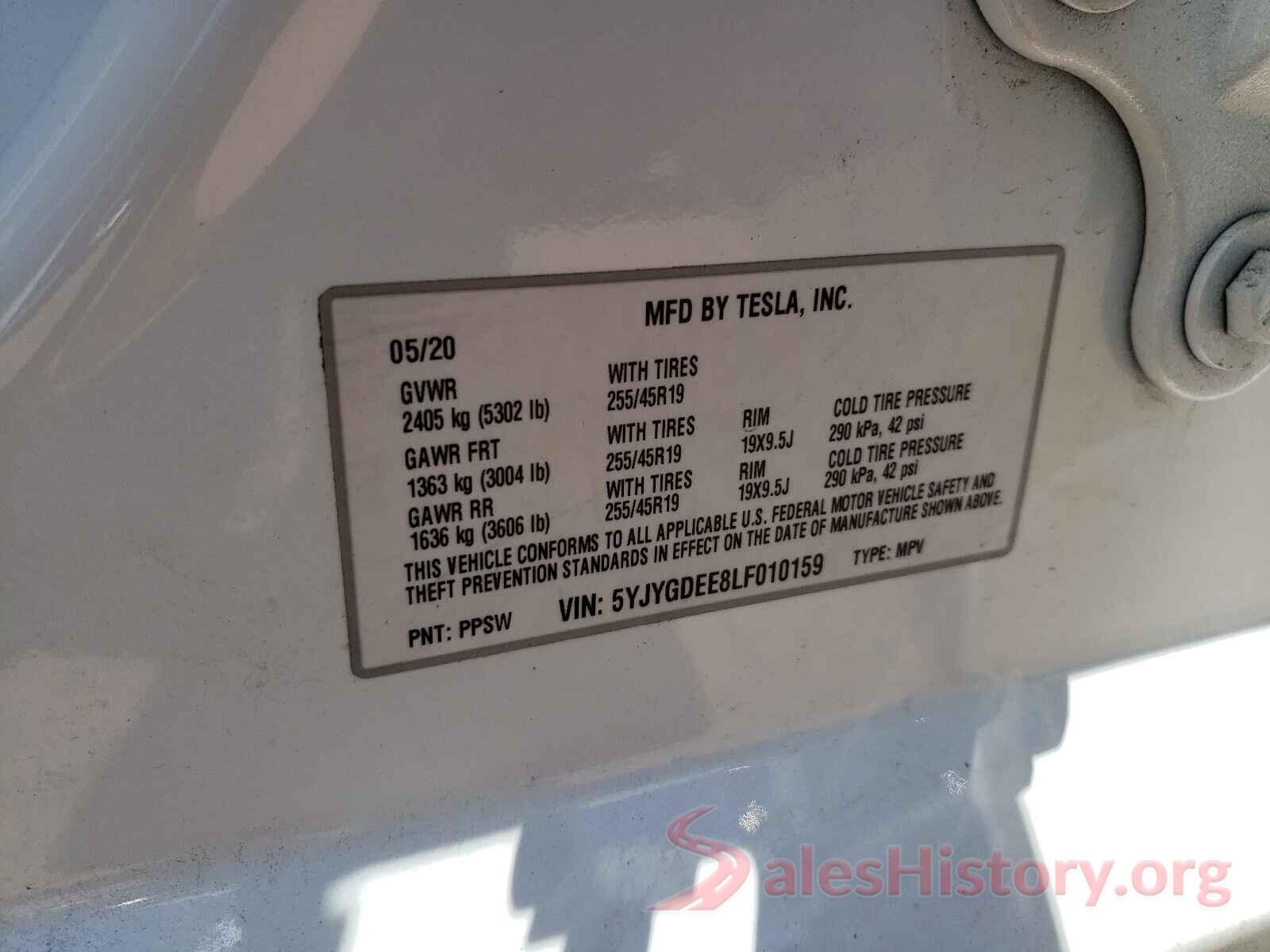 5YJYGDEE8LF010159 2020 TESLA MODEL Y