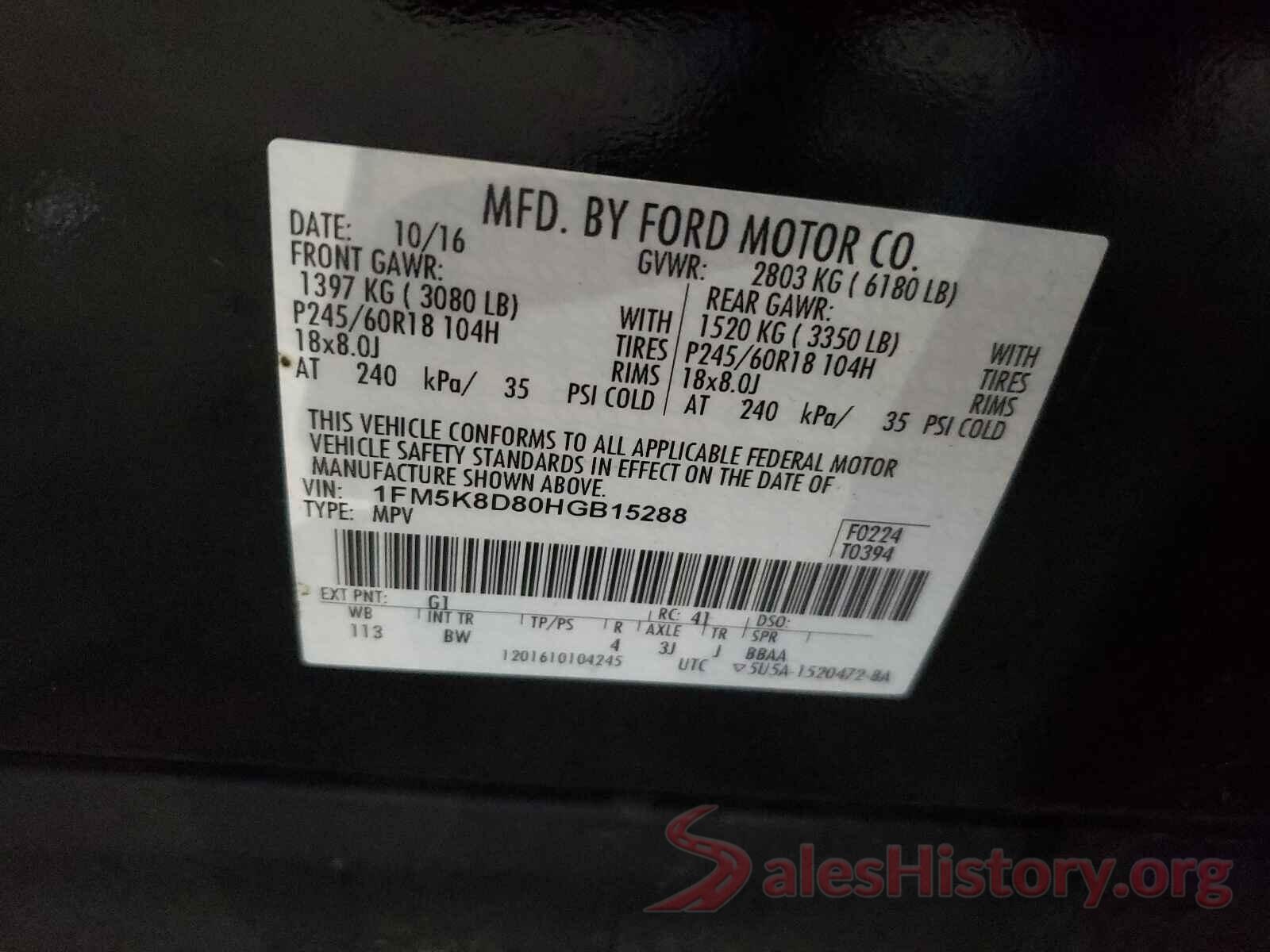 1FM5K8D80HGB15288 2017 FORD EXPLORER