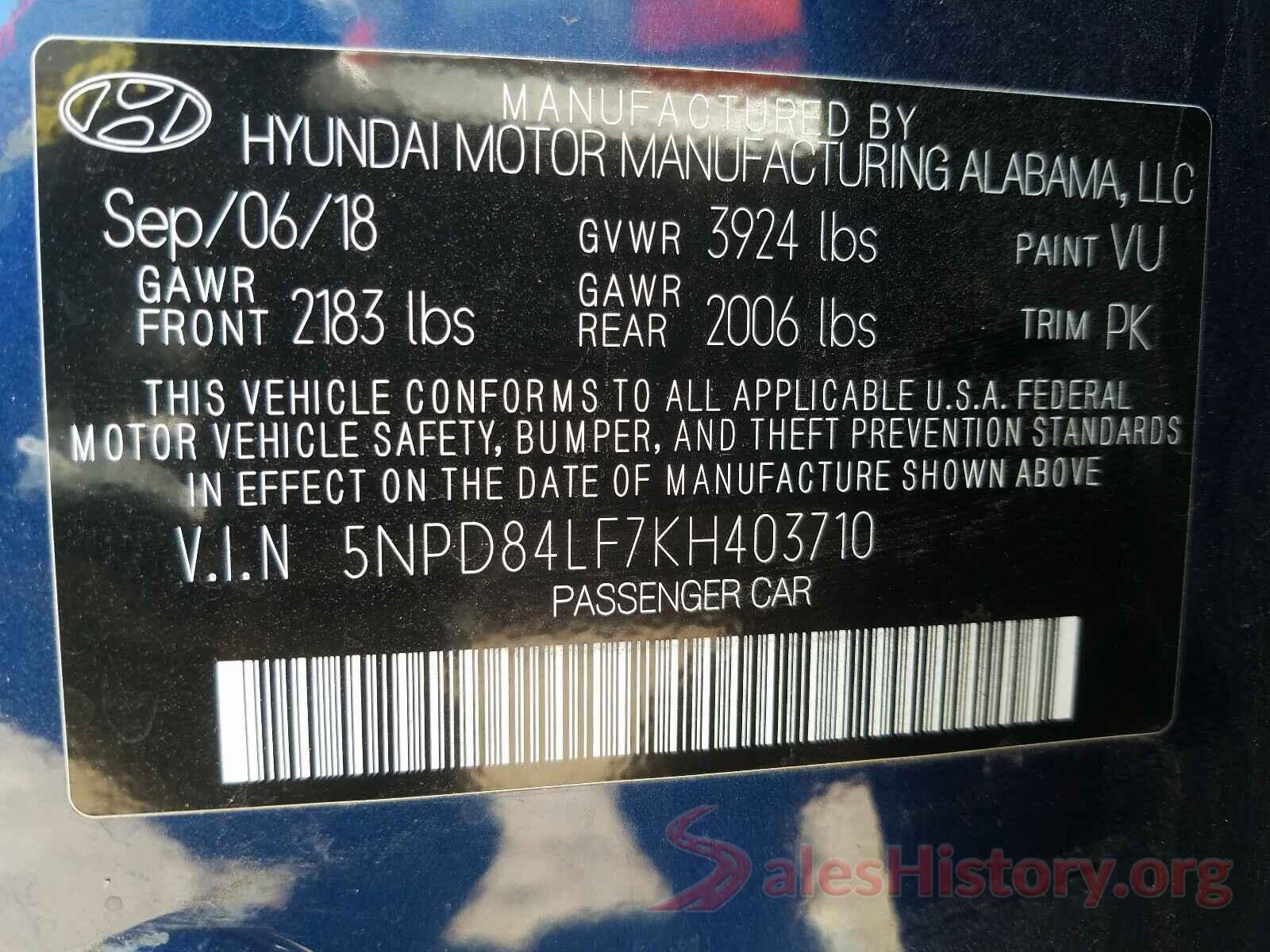 5NPD84LF7KH403710 2019 HYUNDAI ELANTRA