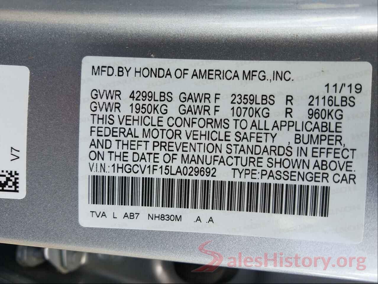 1HGCV1F15LA029692 2020 HONDA ACCORD