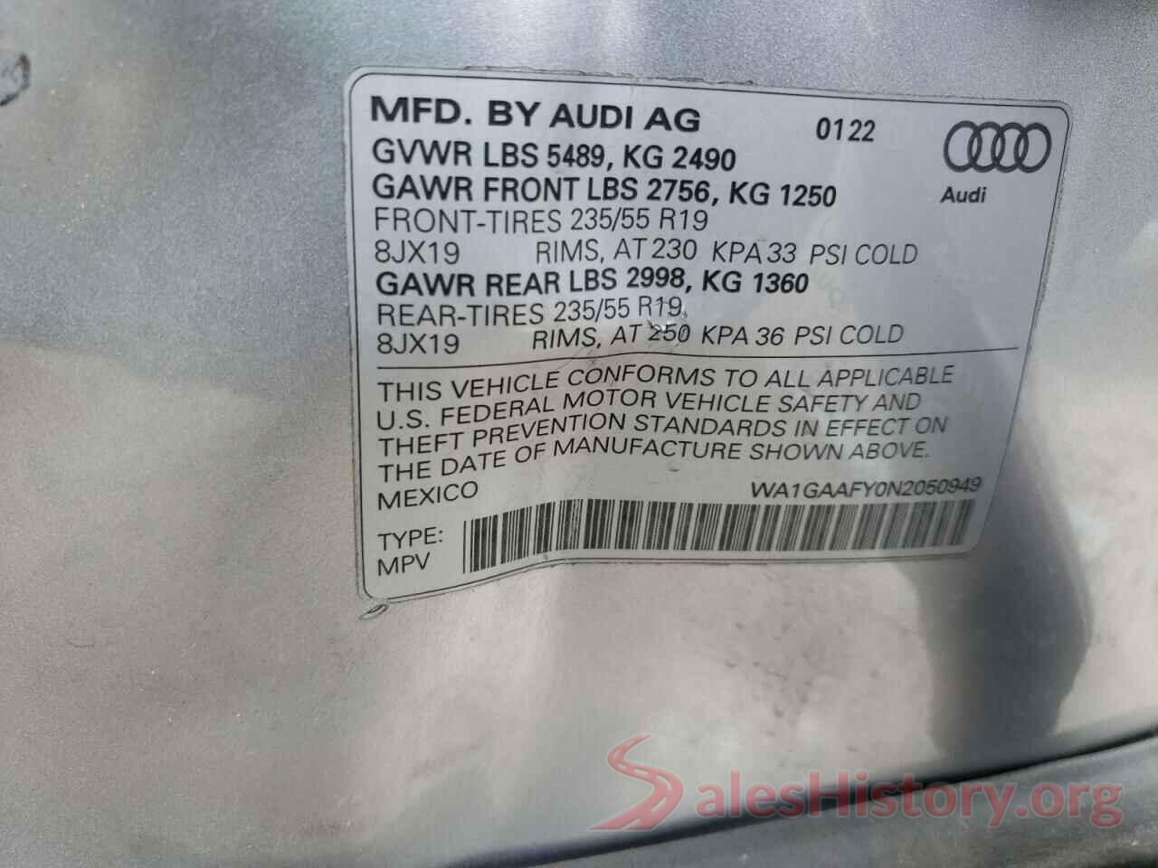 WA1GAAFY0N2050949 2022 AUDI Q5