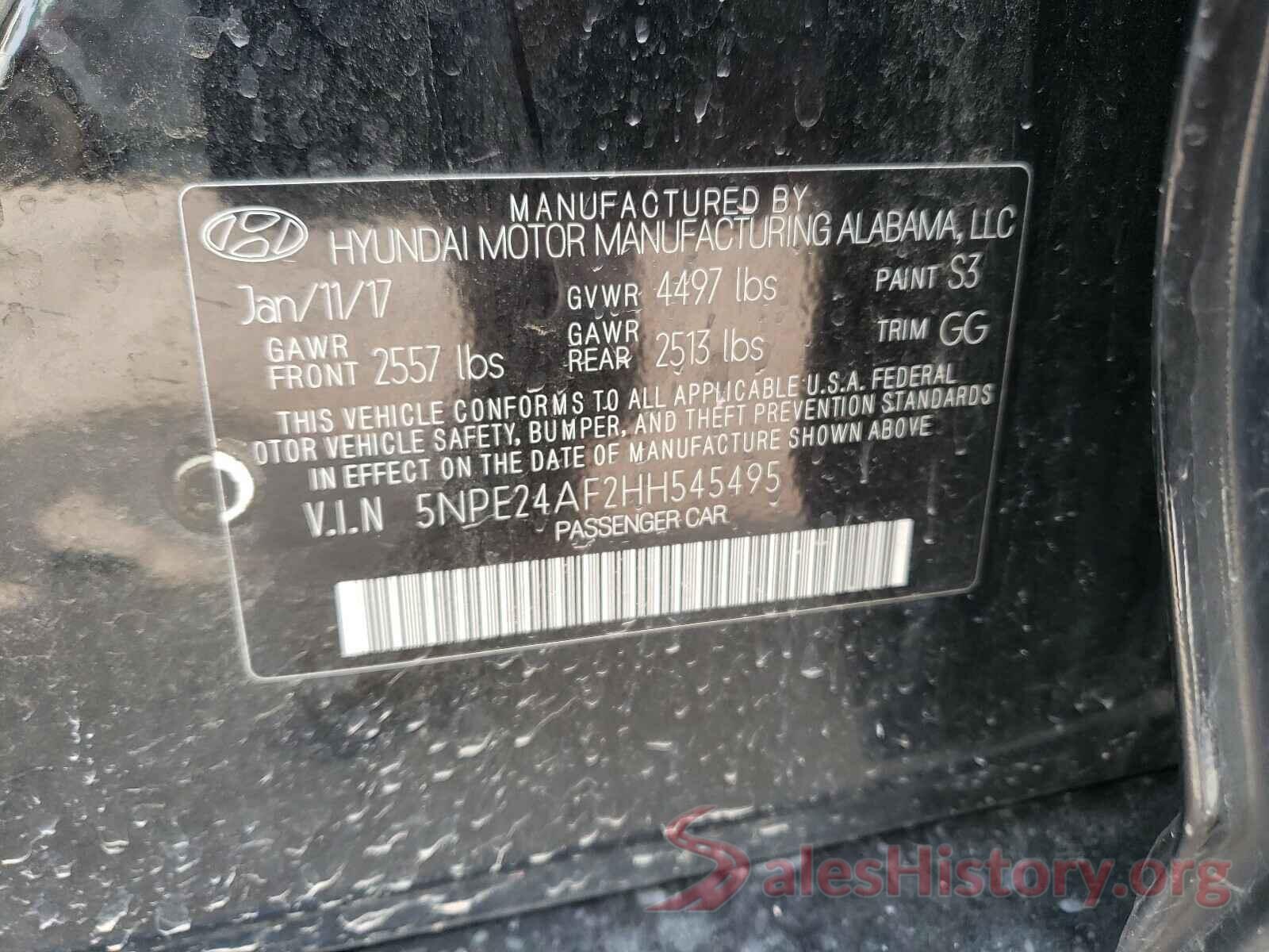 5NPE24AF2HH545495 2017 HYUNDAI SONATA