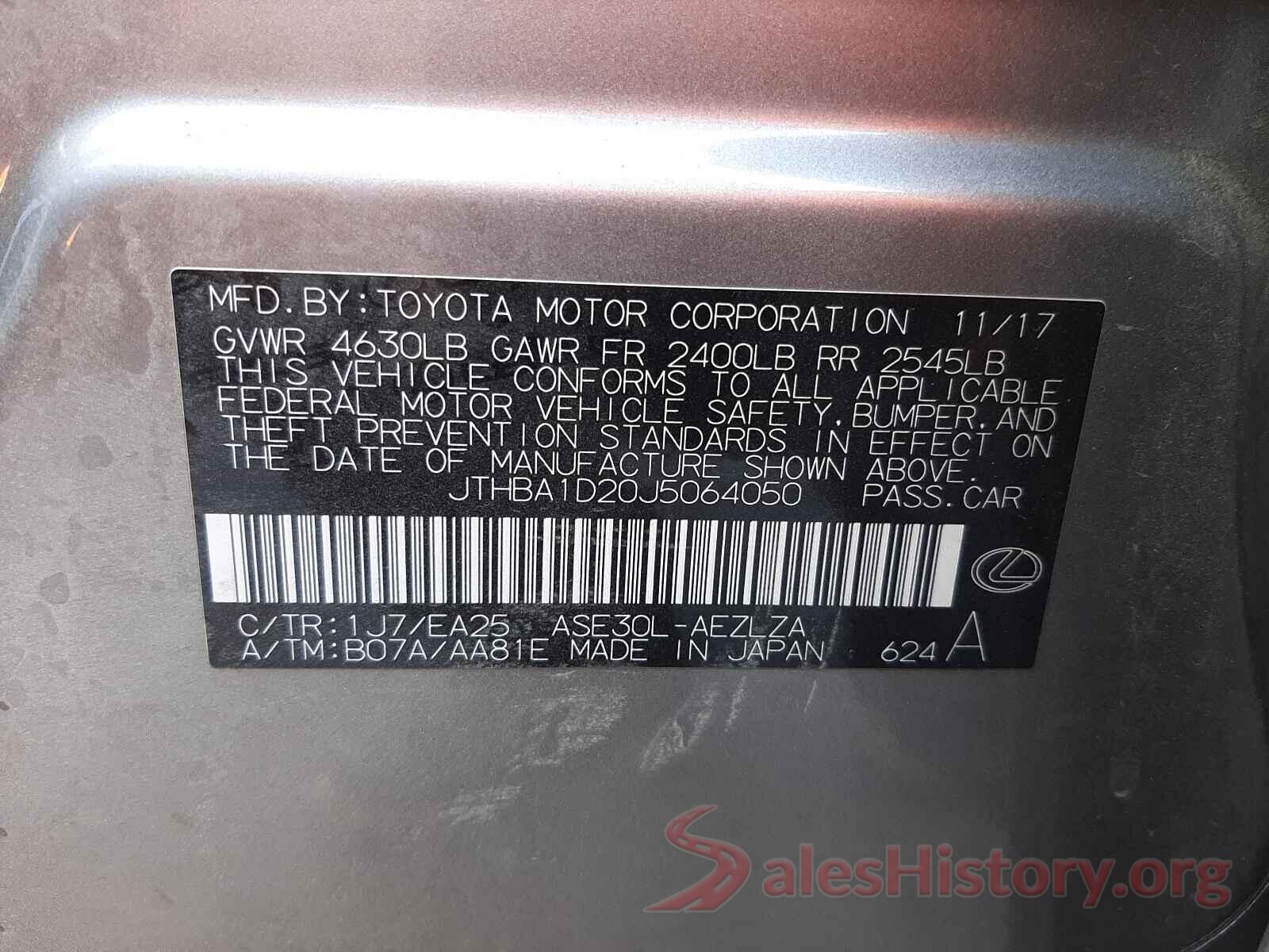 JTHBA1D20J5064050 2018 LEXUS IS