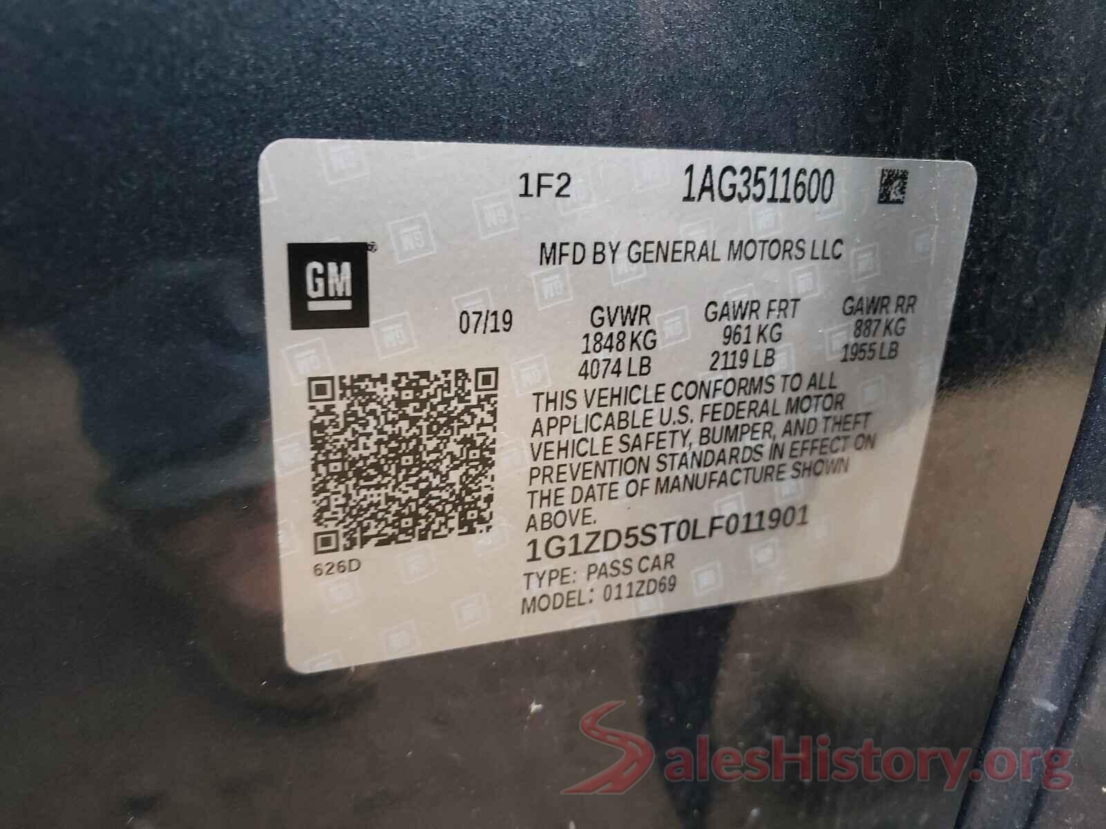 1G1ZD5ST0LF011901 2020 CHEVROLET MALIBU